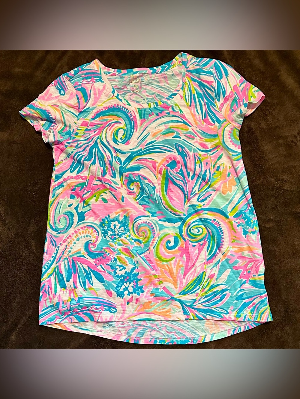 Lilly Pulitzer Pink Blue Tropical Print Etta Top Medium